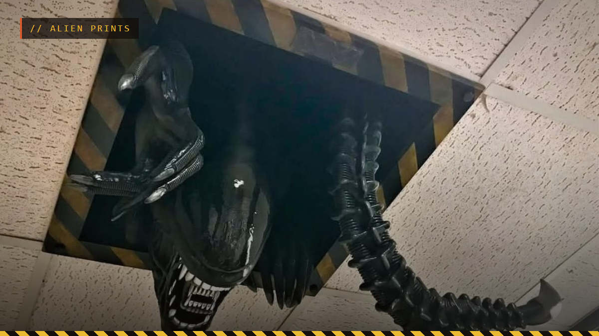 A 3D printed Xenomorph coming through a ceiling tile, by Justphoenix9918