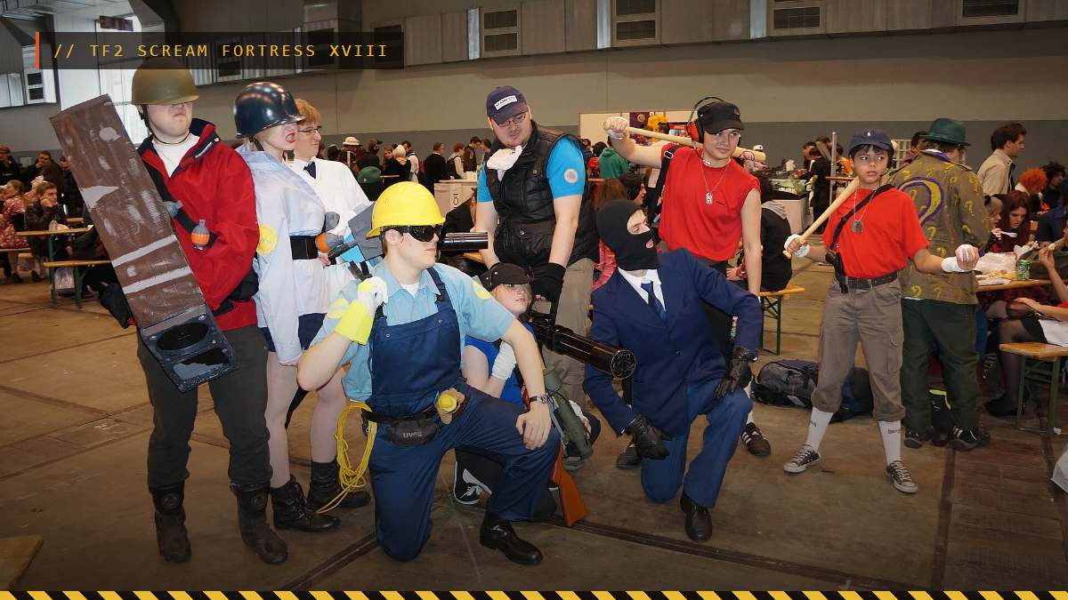 TF2 Scream Fortress 2026 header: Team Fortress 2 cosplayers at Made in Asia 2013, photo by Miguel Discart