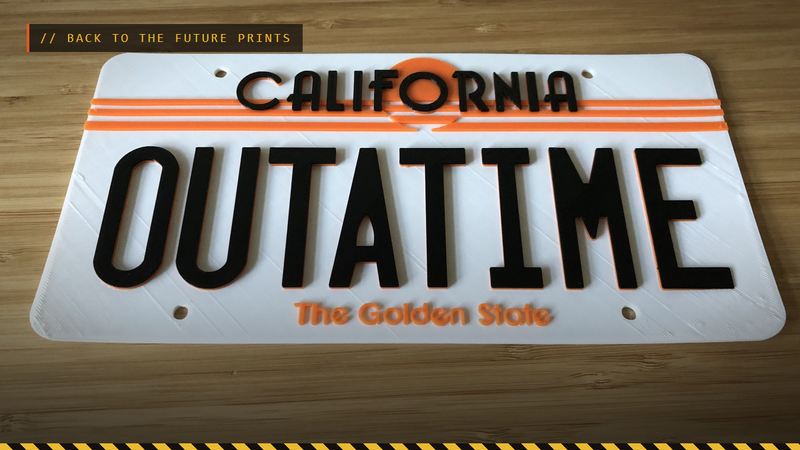 A 3D printed OUTATIME California license plate from Back to the Future, by printinghappy
