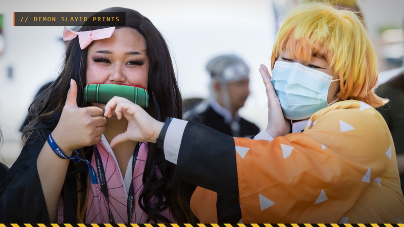 Cosplayers dressed as Nezuko Kamado and Zenitsu Agatsuma from Demon Slayer at FanimeCon 2023