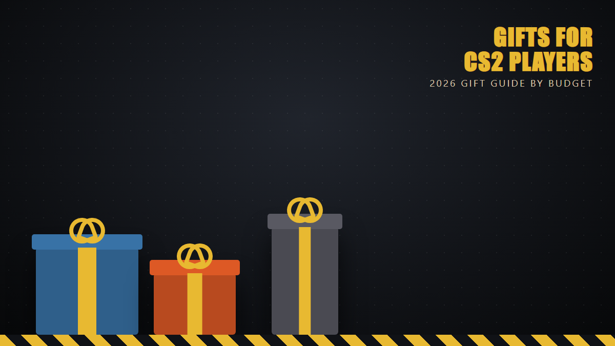 Gifts for CS2 Players 2026: Counter-Strike Gift Ideas by Budget: original PropBuilds illustration of wrapped gift boxes
