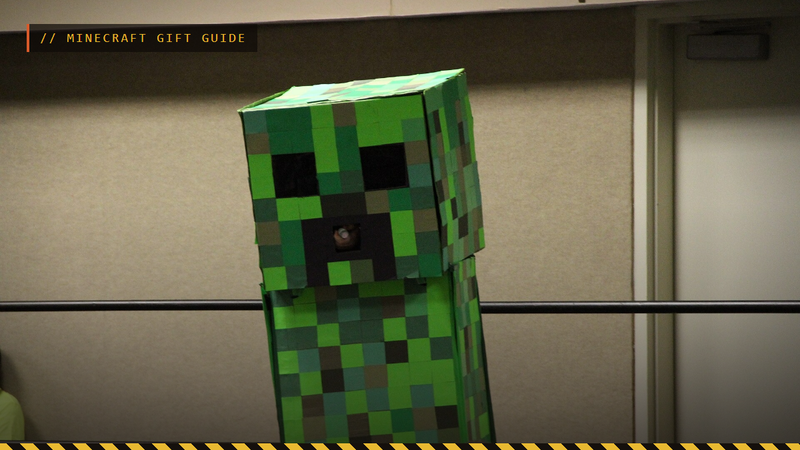 Fan in a Minecraft Creeper costume at a convention, Minecraft gift guide header