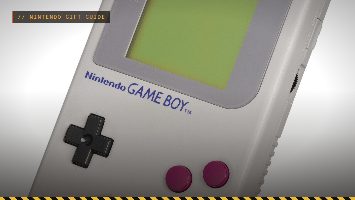 Original Nintendo Game Boy handheld, close-up, Nintendo gift guide header