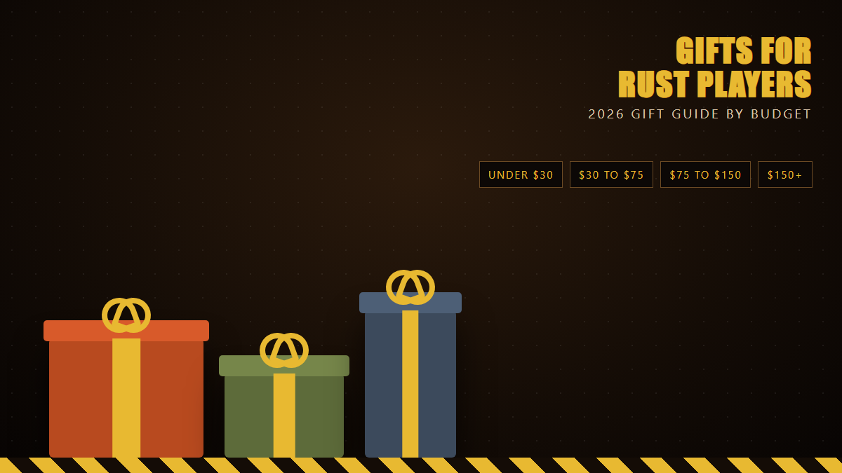 Gifts for Rust players 2026: gift ideas by budget, original PropBuilds illustration of wrapped gift boxes