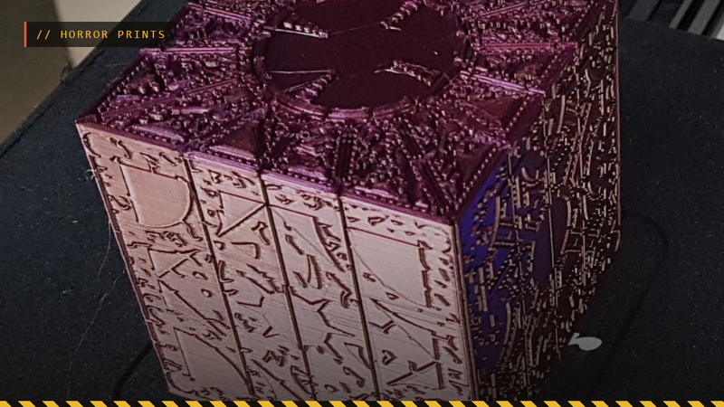 A 3D printed Hellraiser Lament Configuration puzzle box in purple silk filament, by tmackay