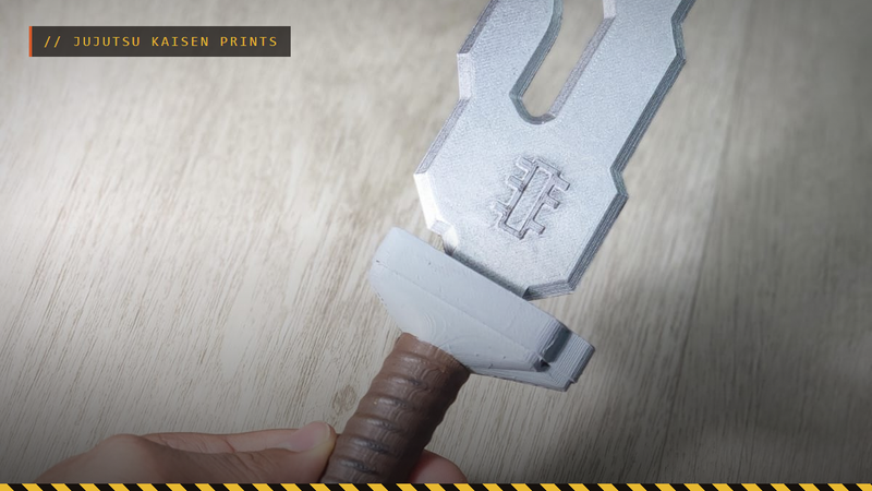 A hand holding a 3D printed Inverted Spear of Heaven from Jujutsu Kaisen, by Sebastián Gómez