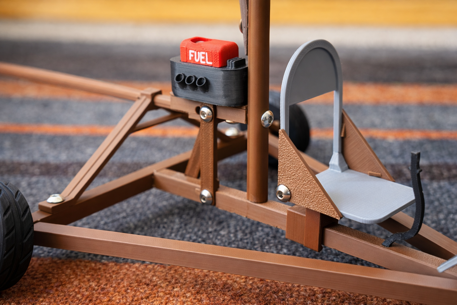 Close up of Rust minicopter DIY build kit engine and seat details